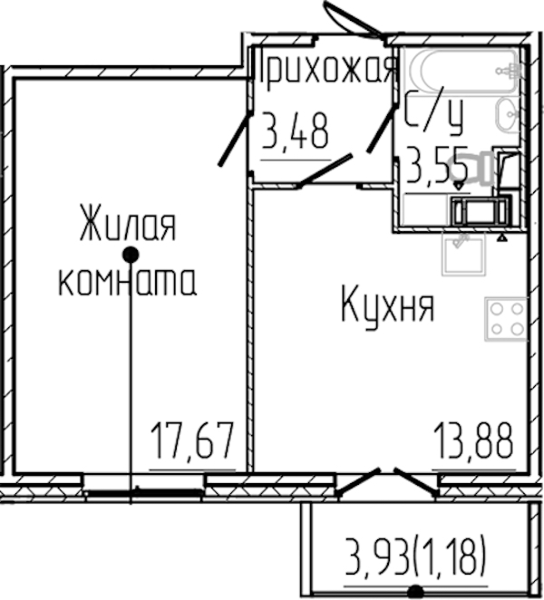 1-комнатная квартира 39.76 м², 7/8 эт., ЖК «SERTOLOVO PARK»